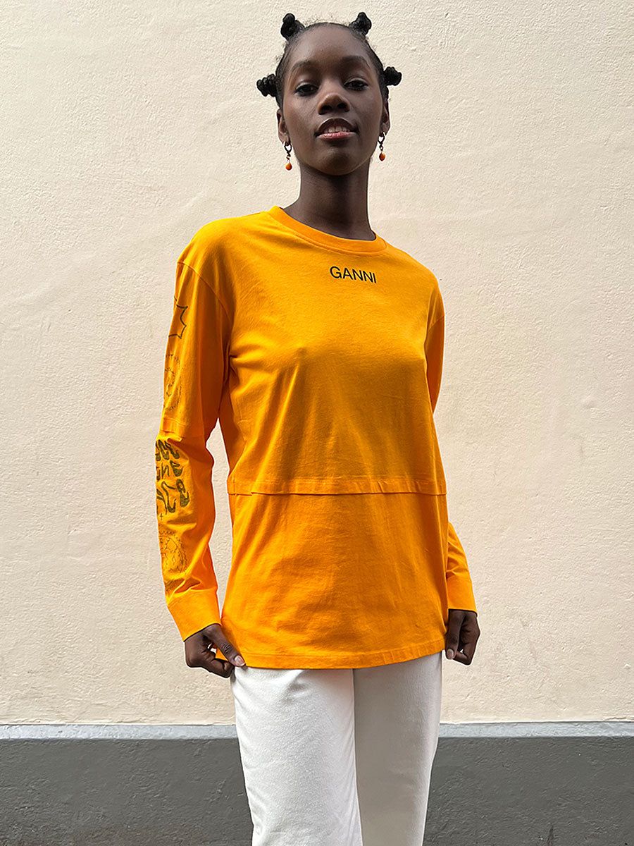 Ganni-Space Graphic Tee - Bright Marigold