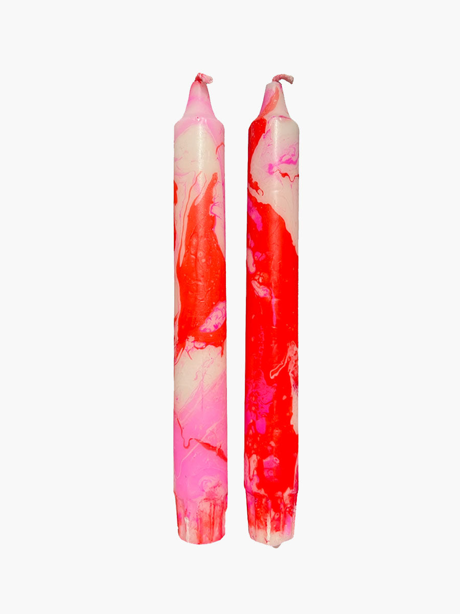 Malene Wagner Pack Of 2 Marble Silu Candles - Red