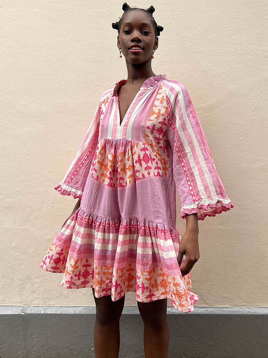 Pearl and Caviar-Zakar Pattern Short Dress - Pink/Coral