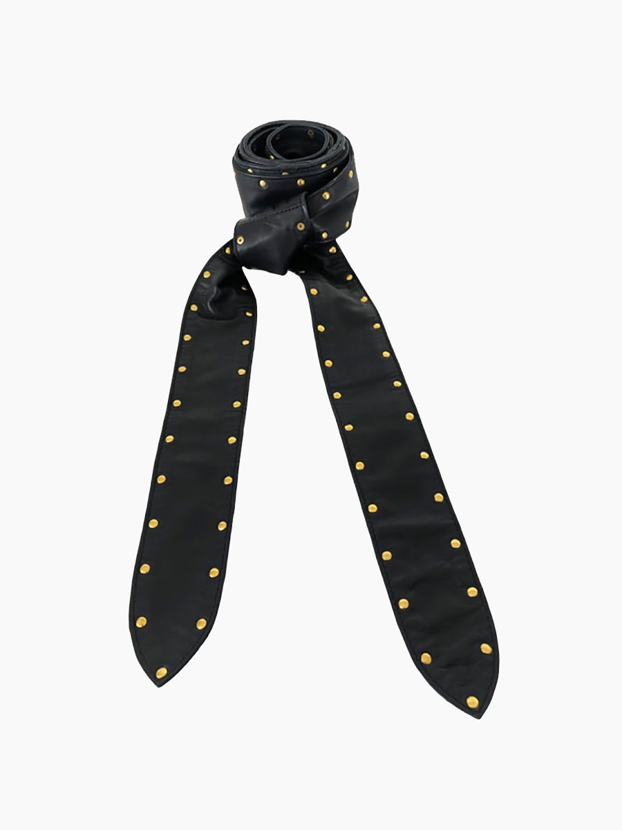 Black Colour - Tia Studded Leather Tie Belt - Black