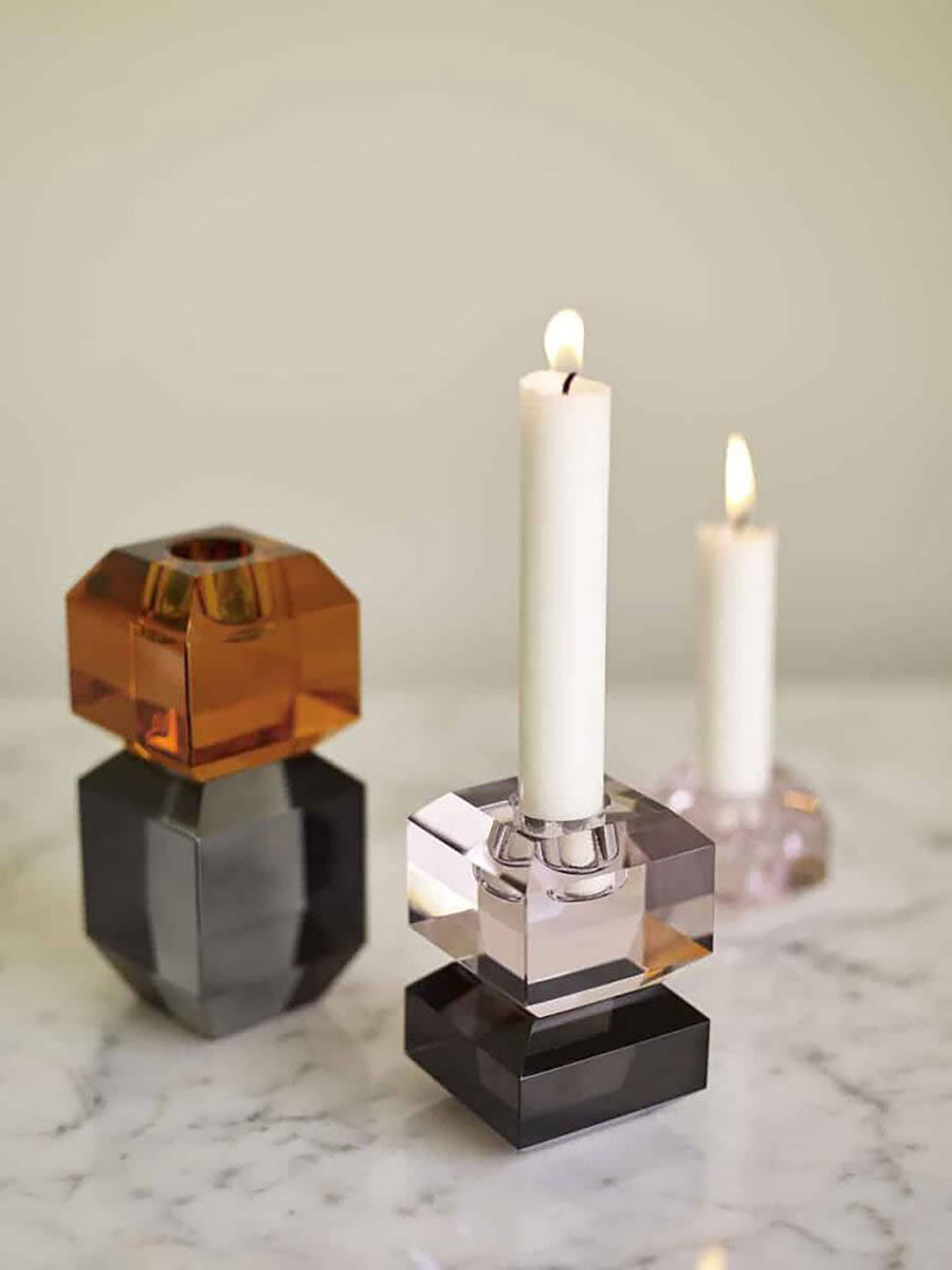 Gem Candlestick Holder - Orange/Smoked