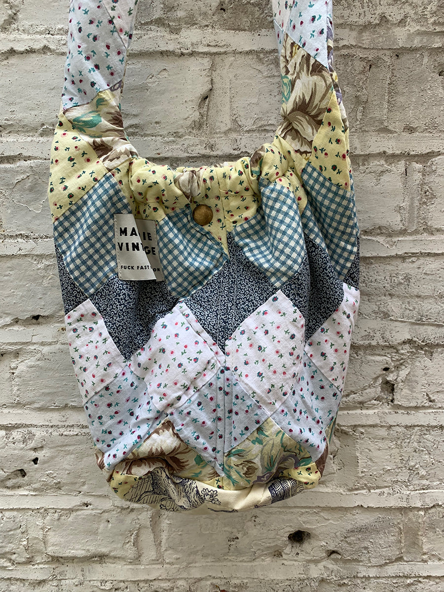 Andie Patchwork Quilt Bag Small - Green/Blue